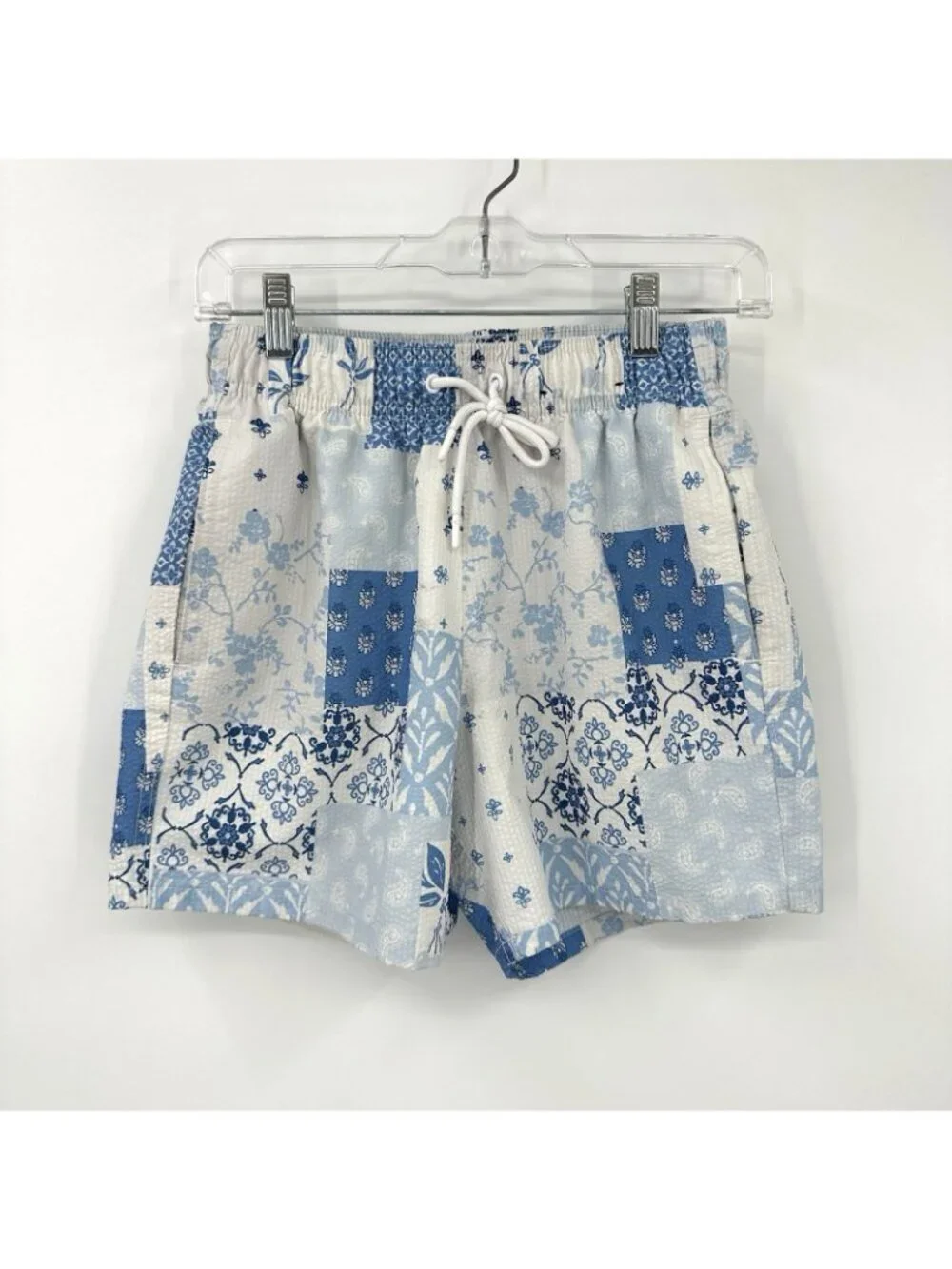 HOLLISTER shorts floral blue beach XS lined 4 way stretch drawstring summer